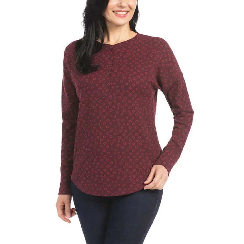 🍀 NEW Dalia Women's Waffle Henley Long Sleeve Top